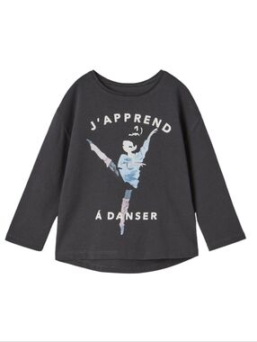 Zara Charcoal Long-Sleeve Tee with Ballet Graphic